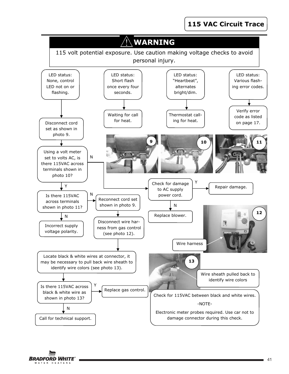 Warning, 115 vac circuit trace | Bradford White U-TW4-75S-76R-3N User Manual | Page 41 / 52