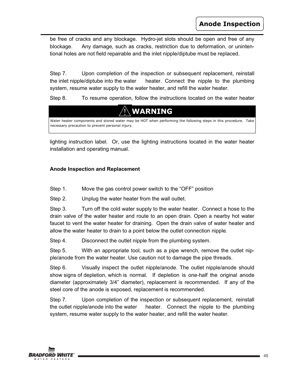 Warning | Bradford White U-TW4-75S-76R-3N User Manual | Page 45 / 52