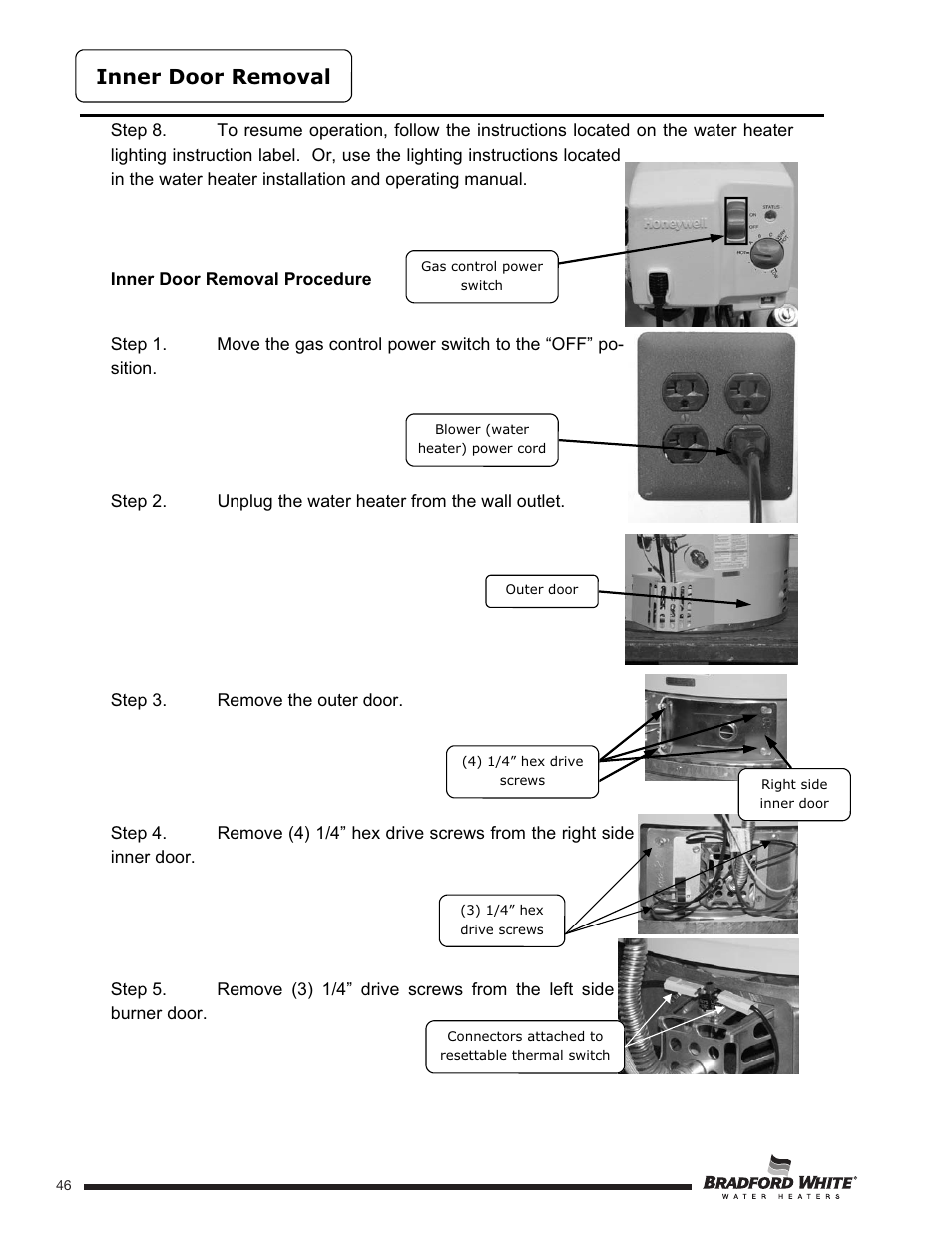 Inner door removal | Bradford White U-TW4-75S-76R-3N User Manual | Page 46 / 52