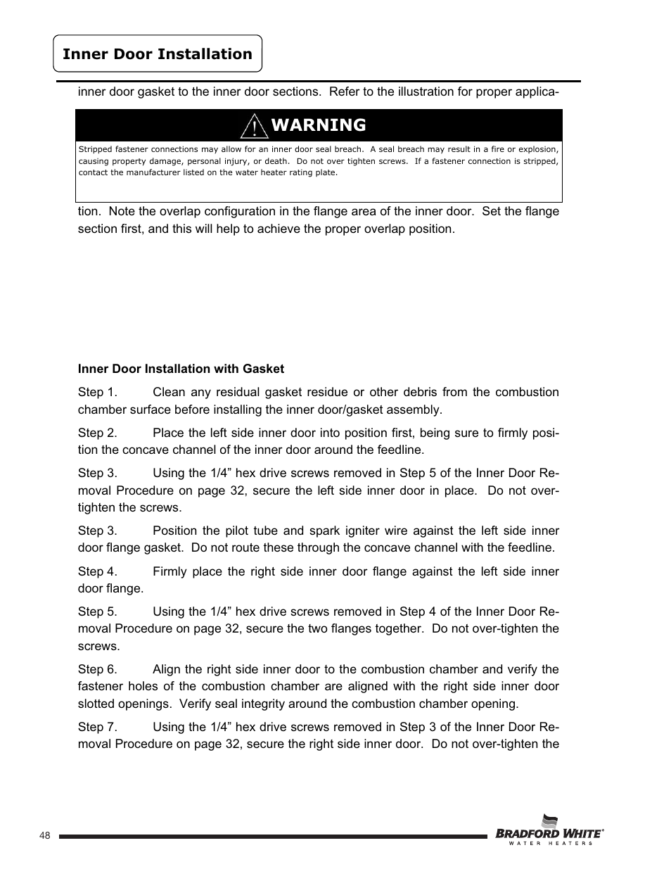 Warning | Bradford White U-TW4-75S-76R-3N User Manual | Page 48 / 52