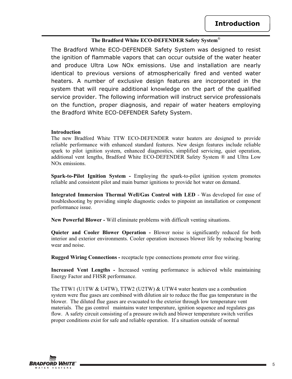 Introduction | Bradford White U-TW4-75S-76R-3N User Manual | Page 5 / 52