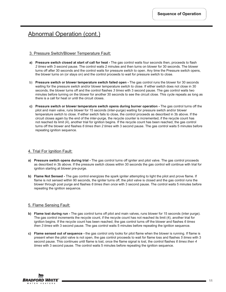 Abnormal operation (cont.) | Bradford White U-TW4-75S-76R-3N User Manual | Page 11 / 40