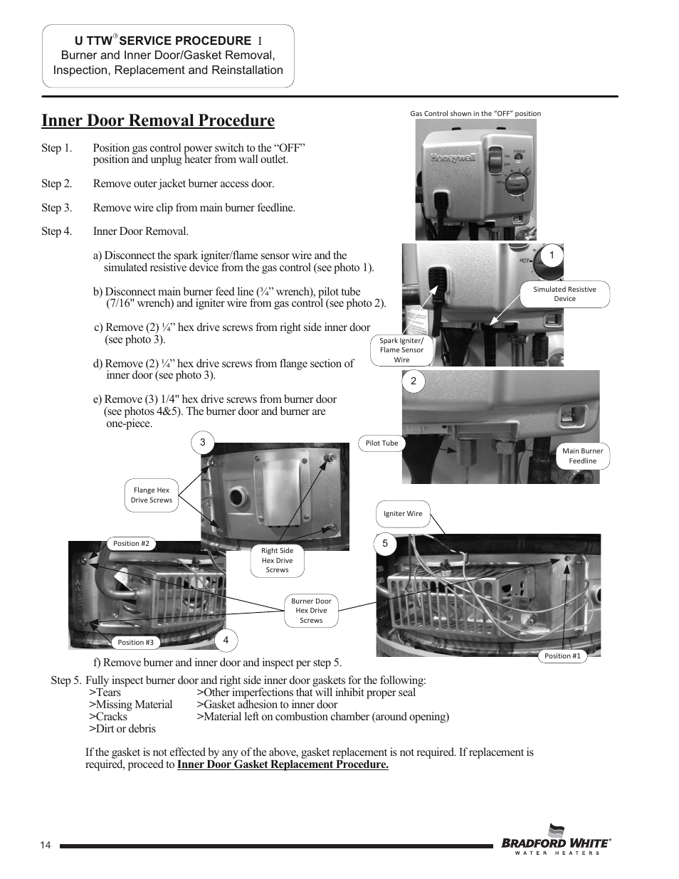 Inner door removal procedure | Bradford White U-TW4-75S-76R-3N User Manual | Page 14 / 40