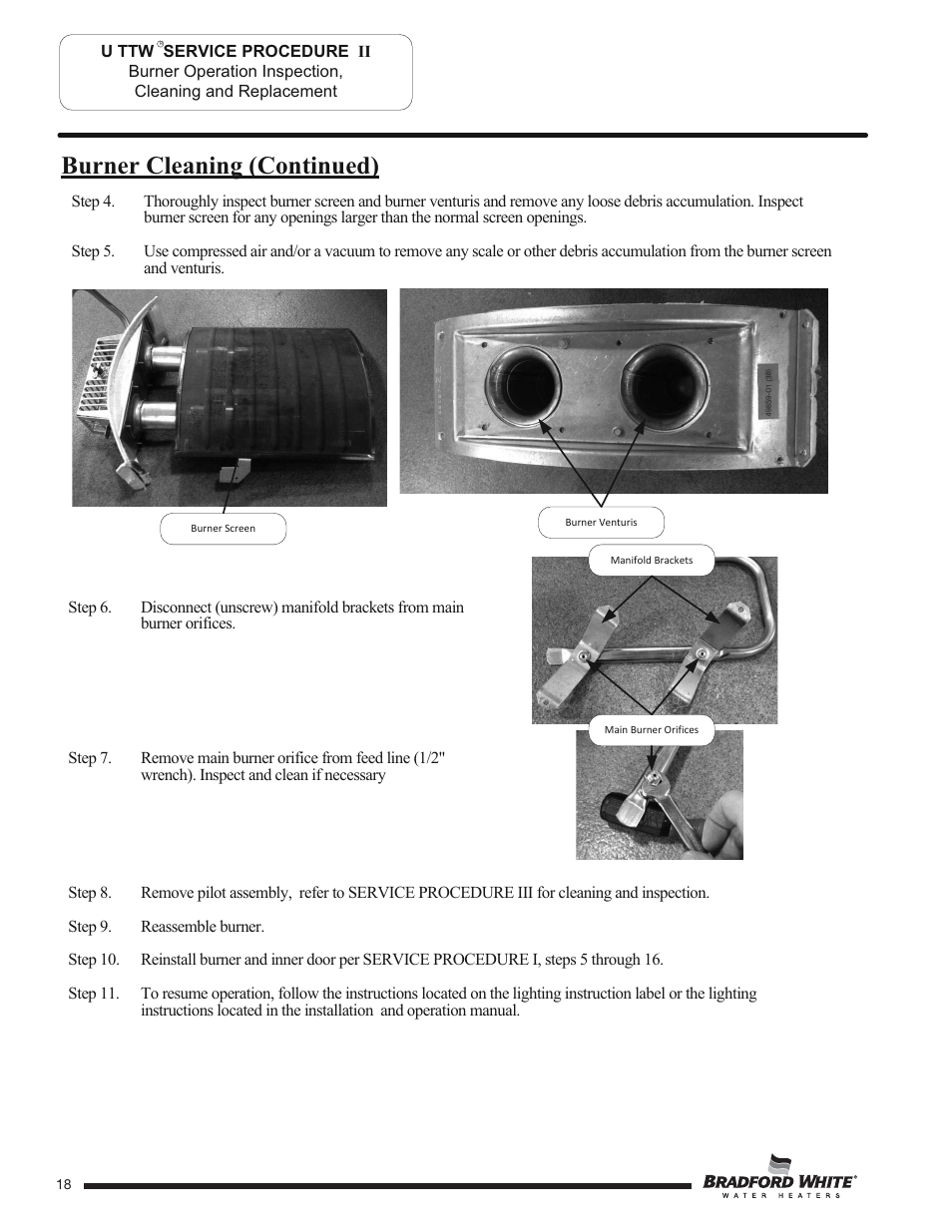 Burner cleaning (continued) | Bradford White U-TW4-75S-76R-3N User Manual | Page 18 / 40