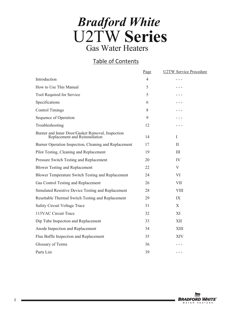 Bradford White U-TW4-75S-76R-3N User Manual | Page 2 / 40