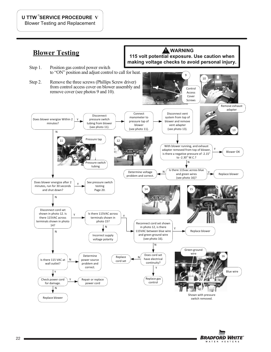 Blower testing | Bradford White U-TW4-75S-76R-3N User Manual | Page 22 / 40