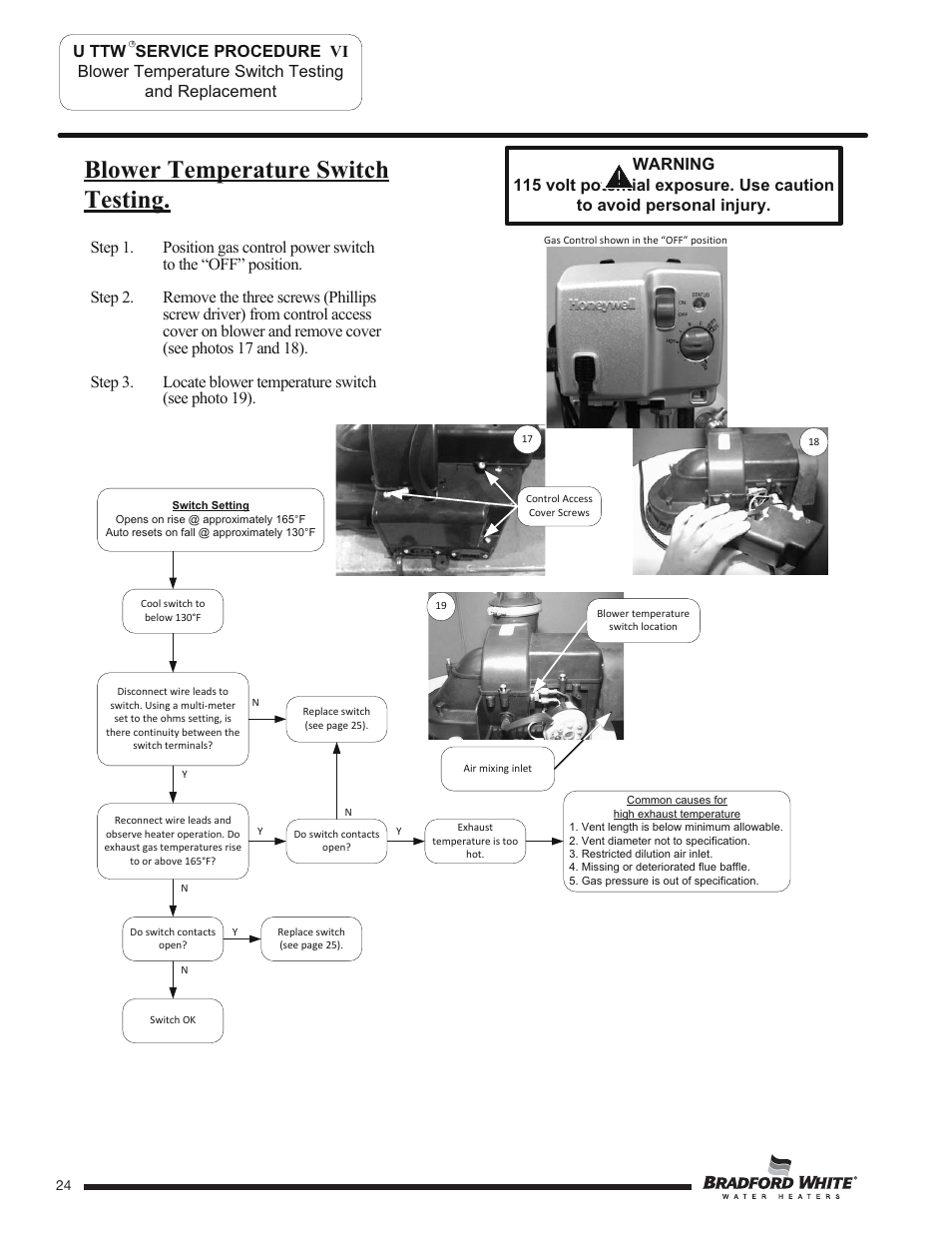 Blower temperature switch testing | Bradford White U-TW4-75S-76R-3N User Manual | Page 24 / 40