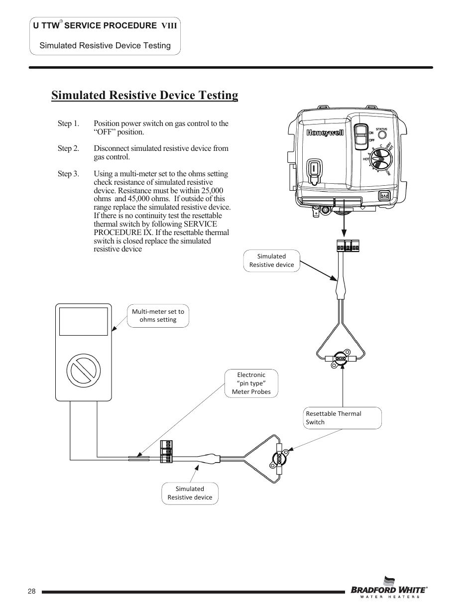 Simulated resistive device testing | Bradford White U-TW4-75S-76R-3N User Manual | Page 28 / 40