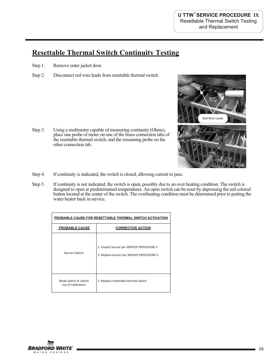 Resettable thermal switch continuity testing | Bradford White U-TW4-75S-76R-3N User Manual | Page 29 / 40