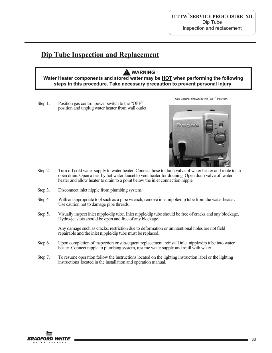 Dip tube inspection and replacement | Bradford White U-TW4-75S-76R-3N User Manual | Page 33 / 40