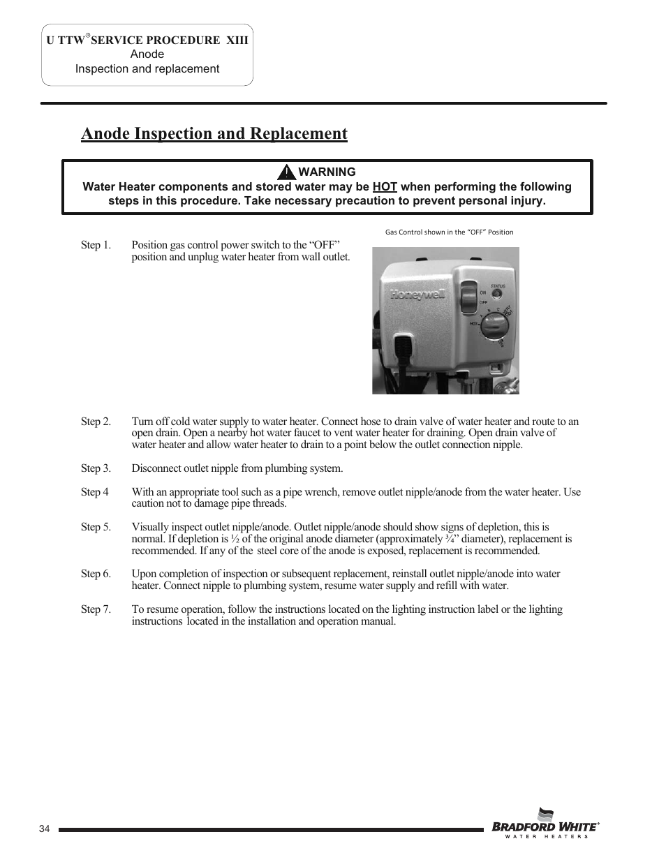 Anode inspection and replacement | Bradford White U-TW4-75S-76R-3N User Manual | Page 34 / 40