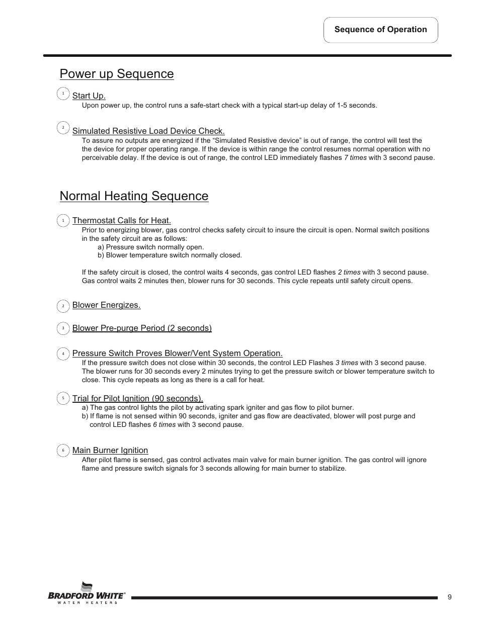 Power up sequence, Normal heating sequence | Bradford White U-TW4-75S-76R-3N User Manual | Page 9 / 40