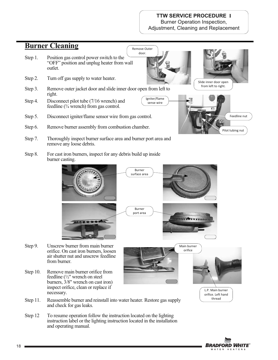 Burner cleaning | Bradford White TW4-75S-76B-3X User Manual | Page 18 / 40