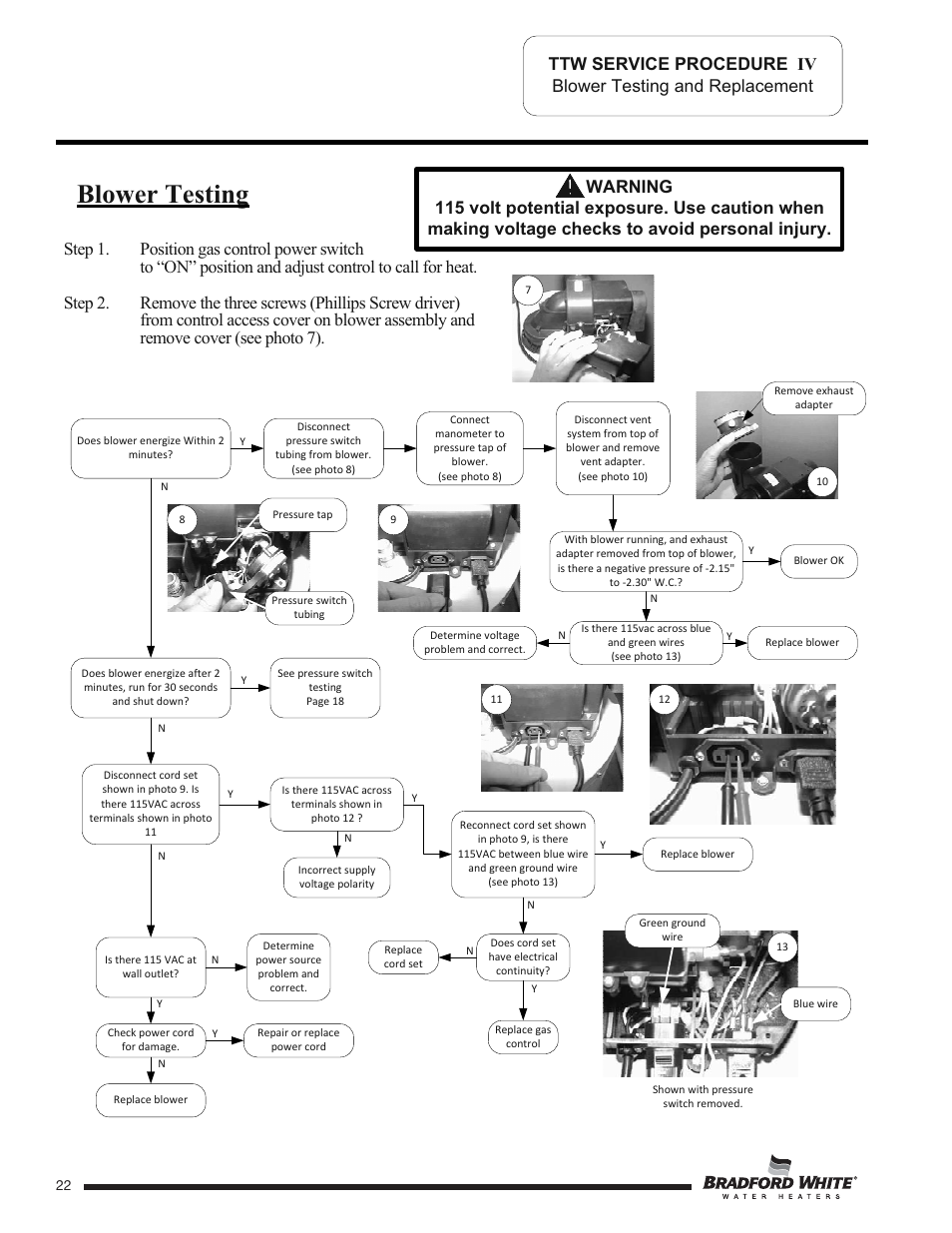 Blower testing | Bradford White TW4-75S-76B-3X User Manual | Page 22 / 40