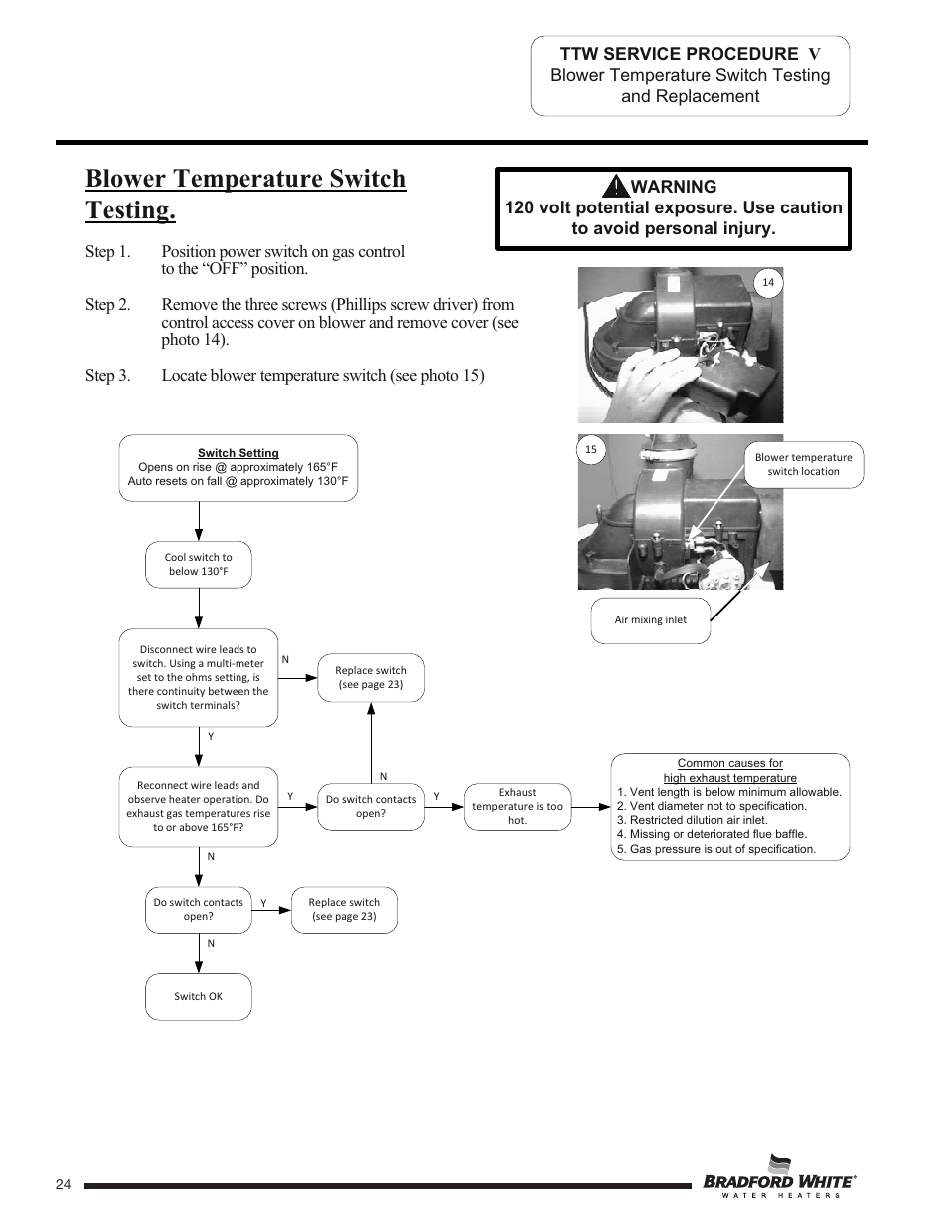 Blower temperature switch testing | Bradford White TW4-75S-76B-3X User Manual | Page 24 / 40