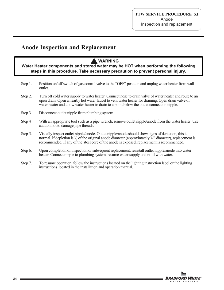 Anode inspection and replacement | Bradford White TW4-75S-76B-3X User Manual | Page 34 / 40