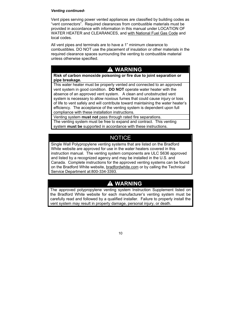 Warning, Notice | Bradford White TW4-75S-76B-3X User Manual | Page 10 / 40