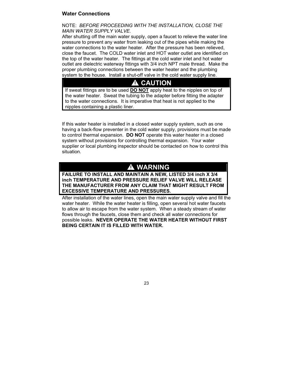 Caution, Warning | Bradford White TW4-75S-76B-3X User Manual | Page 23 / 40