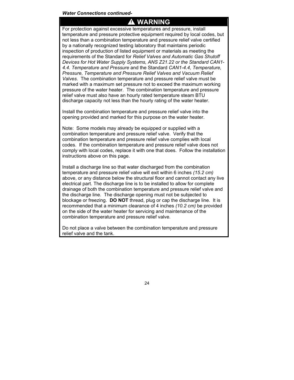 Warning | Bradford White TW4-75S-76B-3X User Manual | Page 24 / 40