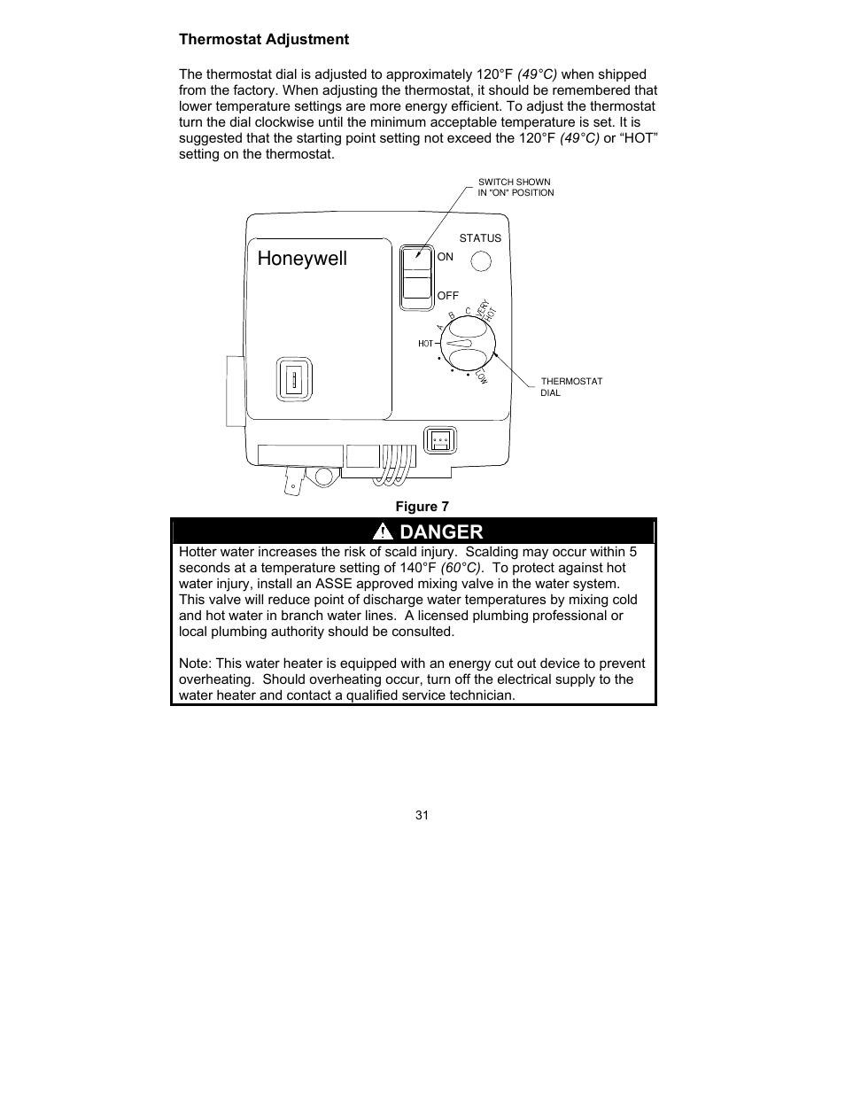 Honeywell, Danger | Bradford White TW4-75S-76B-3X User Manual | Page 31 / 40