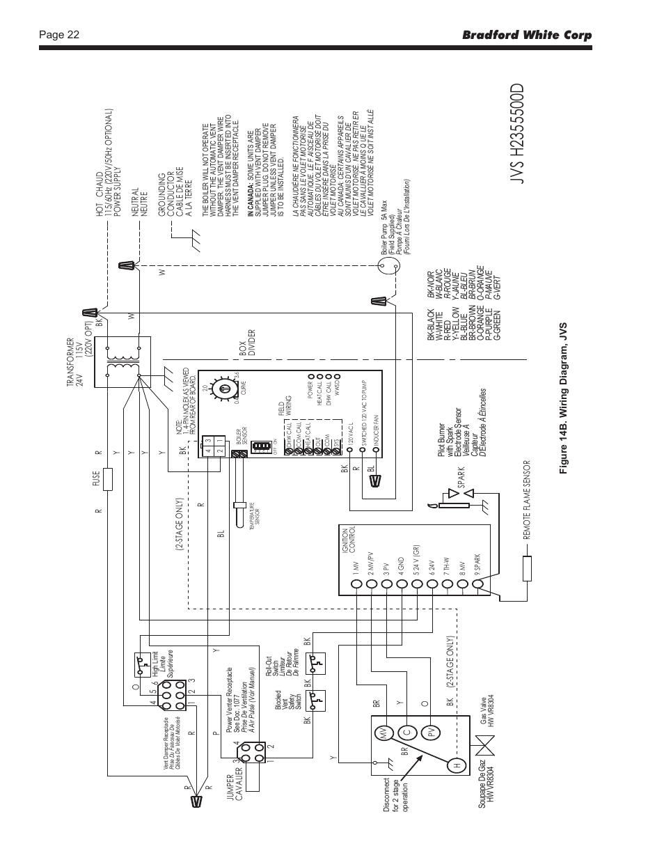 Bradford white corp, Page 22, Figure 14b. w iring diagram, jvs | Bradford White BJVS225 User Manual | Page 22 / 40