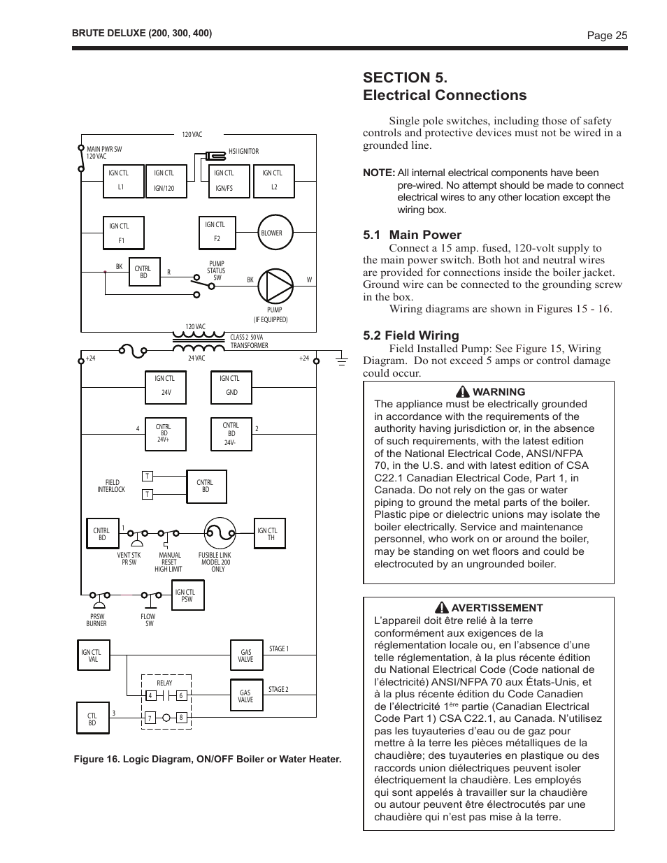 1 main power, 2 field wiring, Page 25 | Bradford White BMT2V0400 User Manual | Page 25 / 42