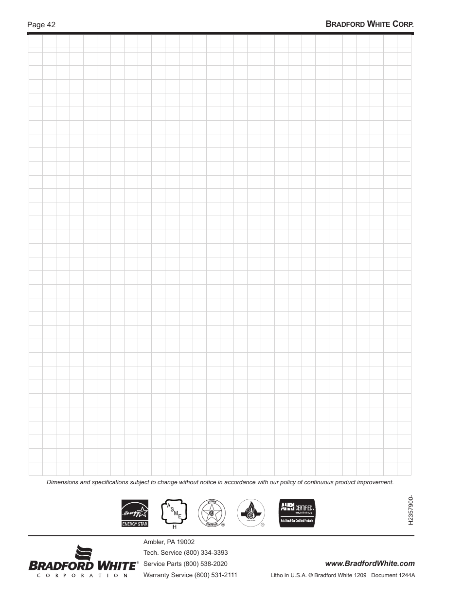 Bradford White BMT2V0400 User Manual | Page 42 / 42