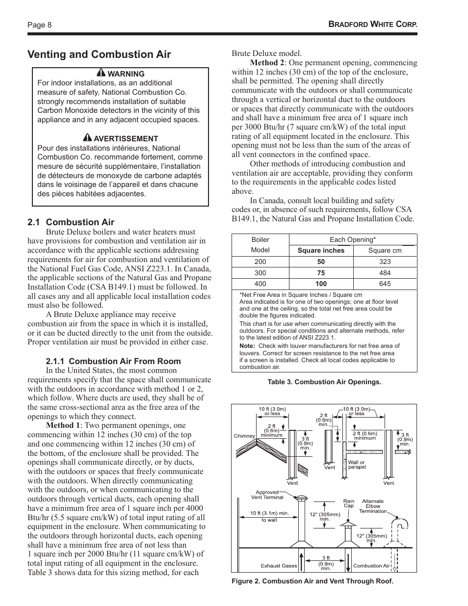 Venting and combustion air | Bradford White BMT2V0400 User Manual | Page 8 / 42