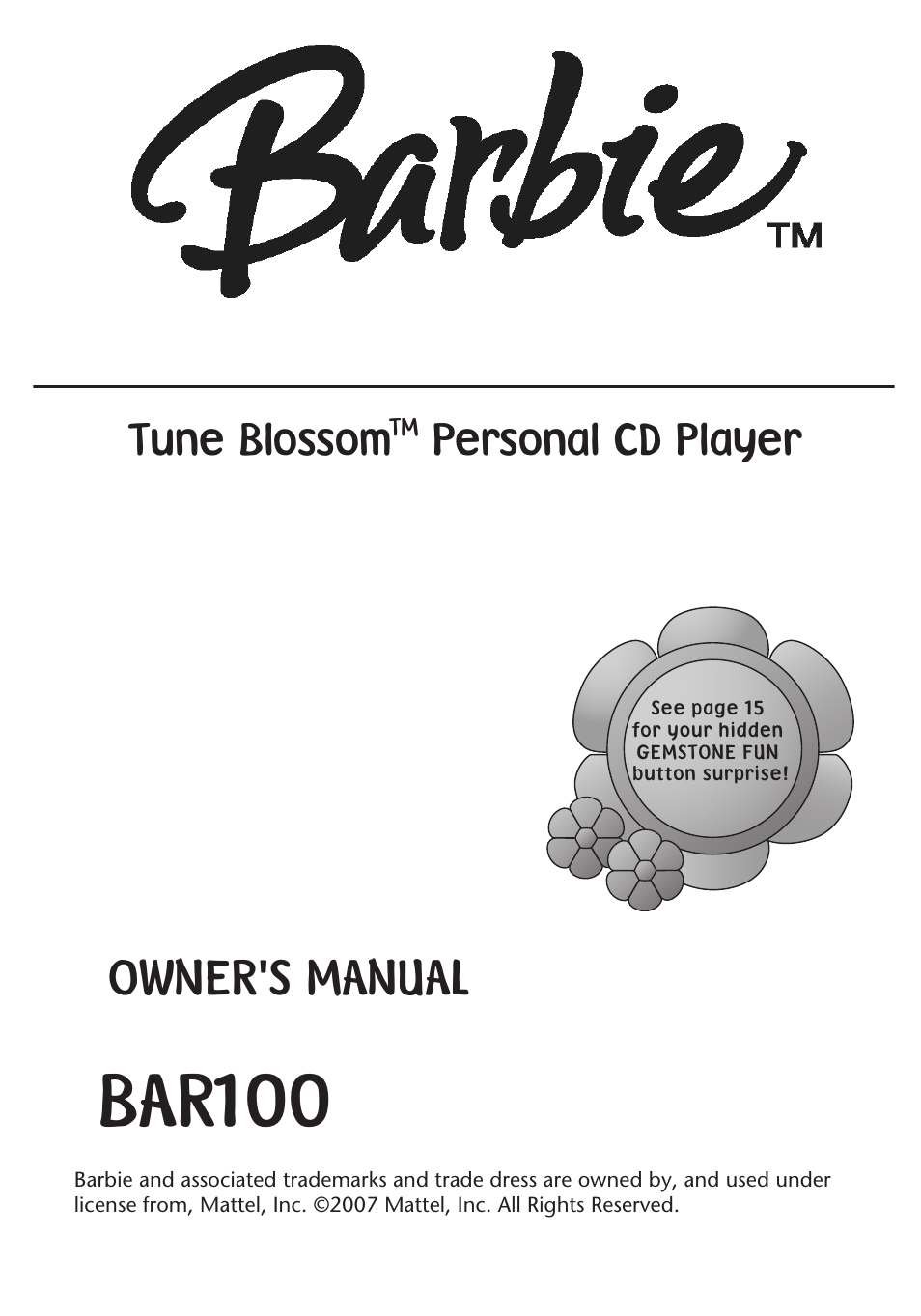 Emerson Radio Barbie TUNE BLOSSOM BAR100 User Manual | 21 pages