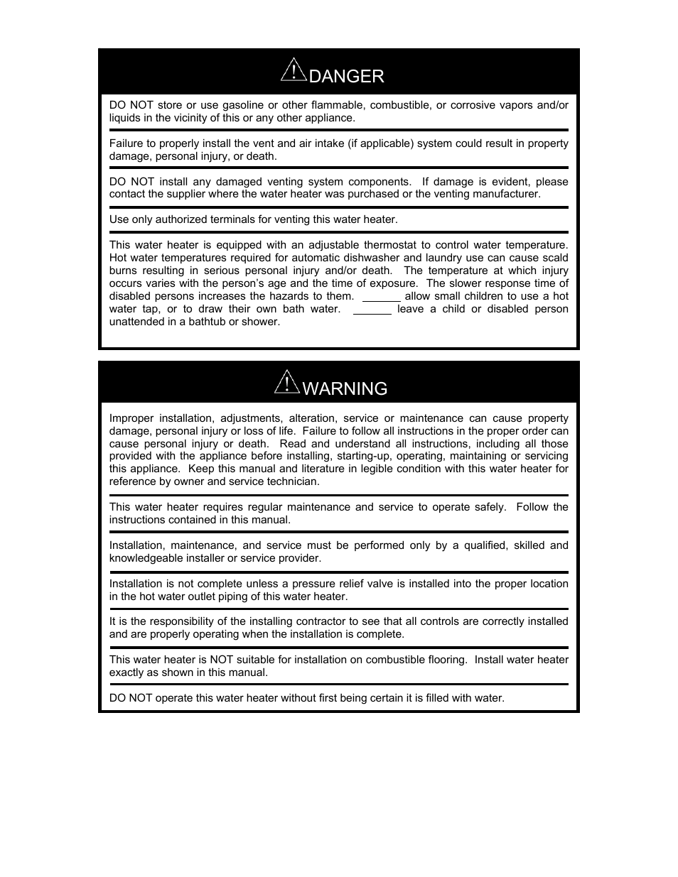 Danger, Warning | Bradford White TGHE-199I-N User Manual | Page 3 / 80