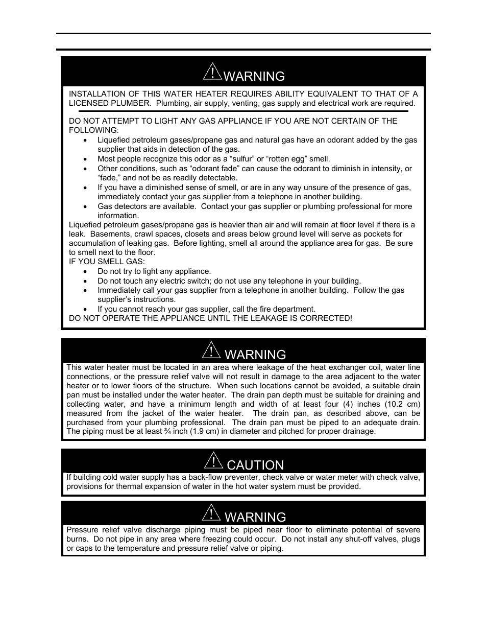 Caution, Warning | Bradford White TGHE-199I-N User Manual | Page 9 / 80