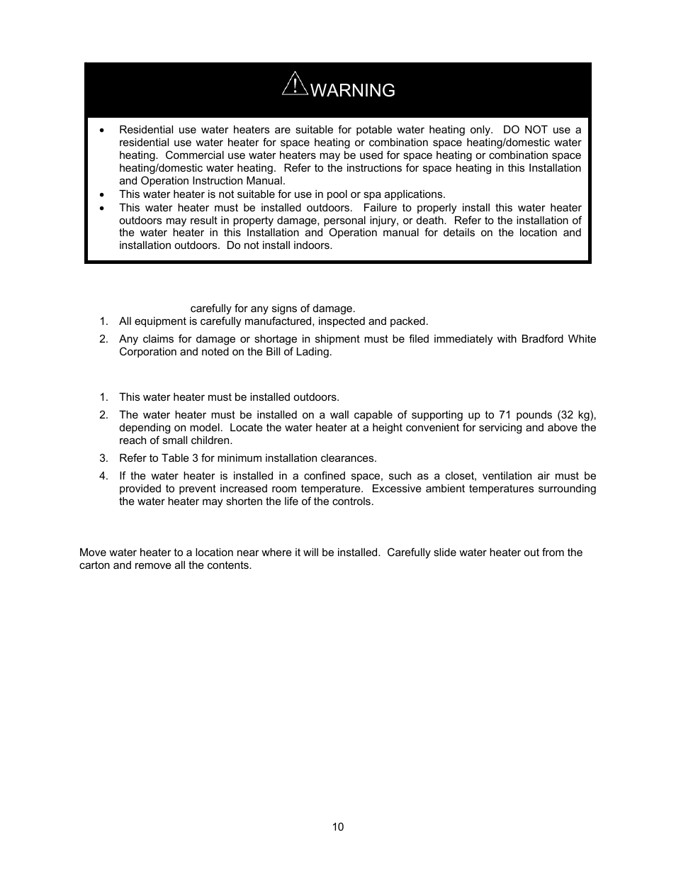 Warning | Bradford White TGHE-199E-N User Manual | Page 10 / 64