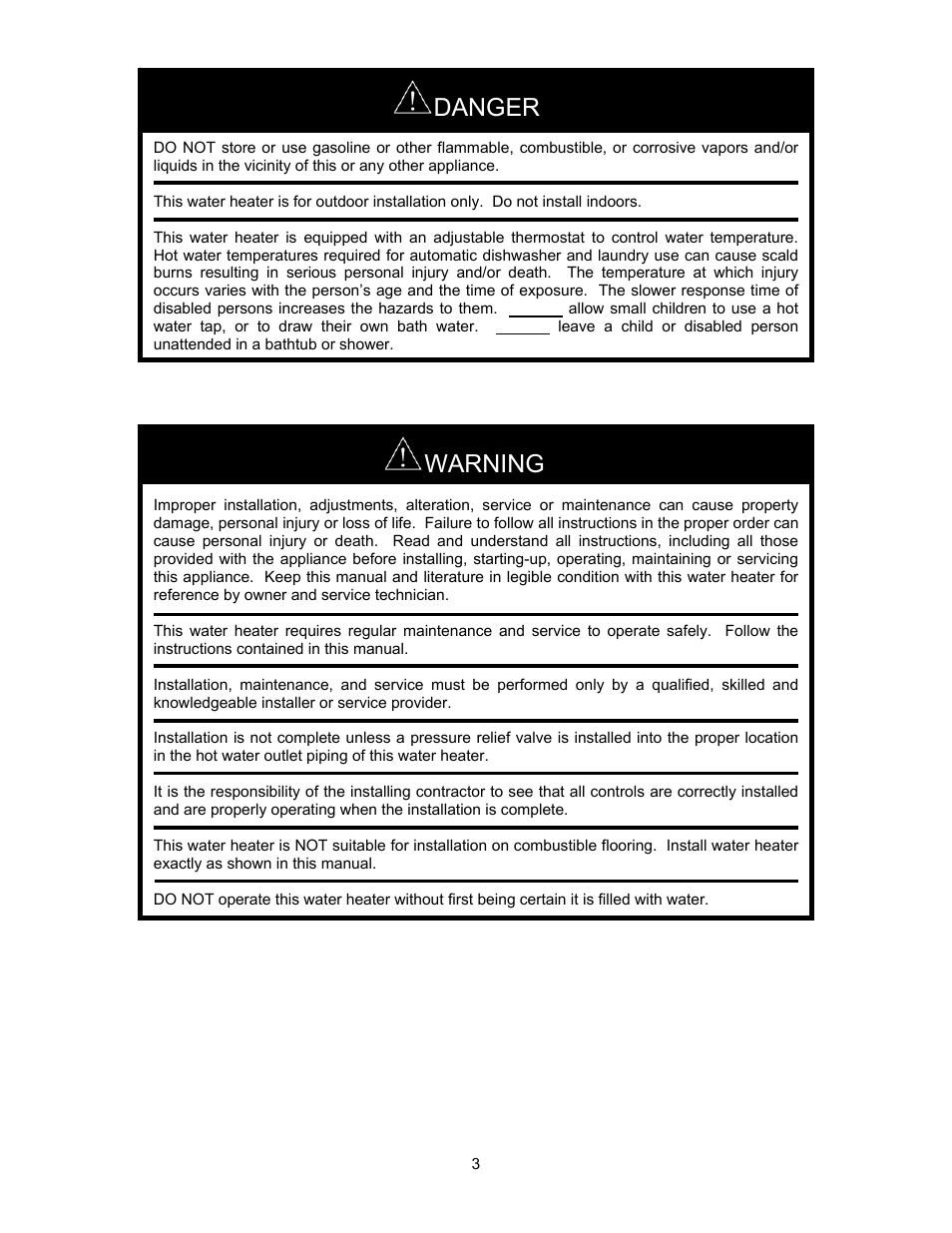 Danger, Warning | Bradford White TGHE-199E-N User Manual | Page 3 / 64