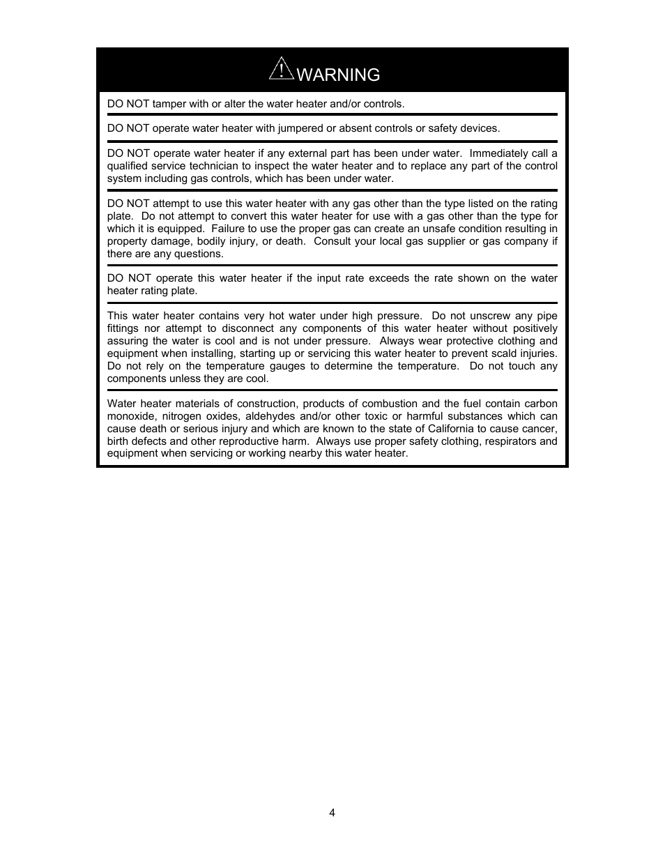 Warning | Bradford White TGHE-199E-N User Manual | Page 4 / 64