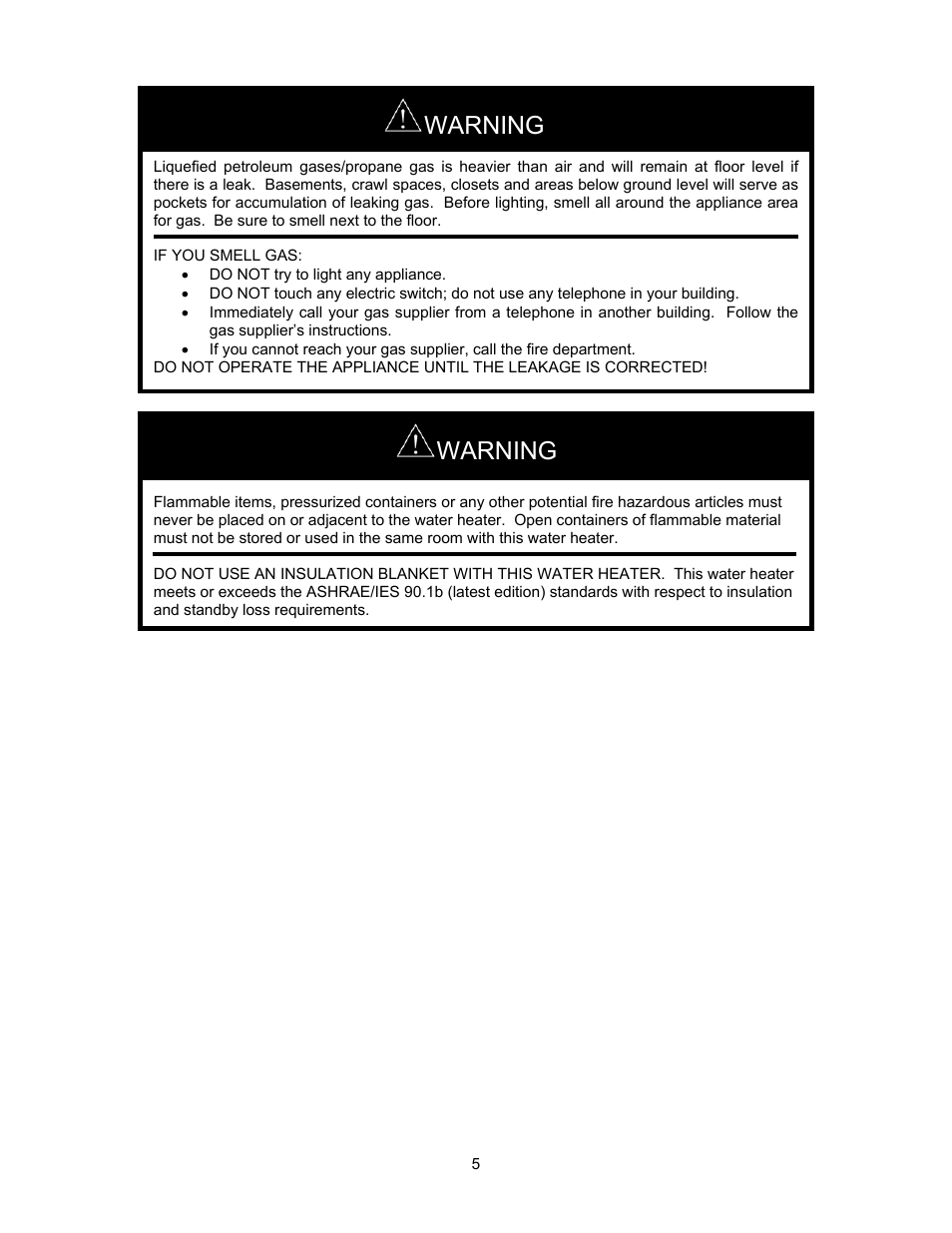 Warning | Bradford White TGHE-199E-N User Manual | Page 5 / 64