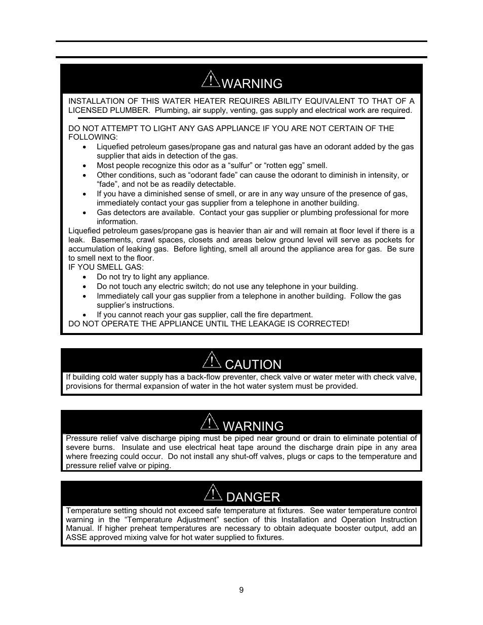 Caution, Warning, Danger | Bradford White TGHE-199E-N User Manual | Page 9 / 64