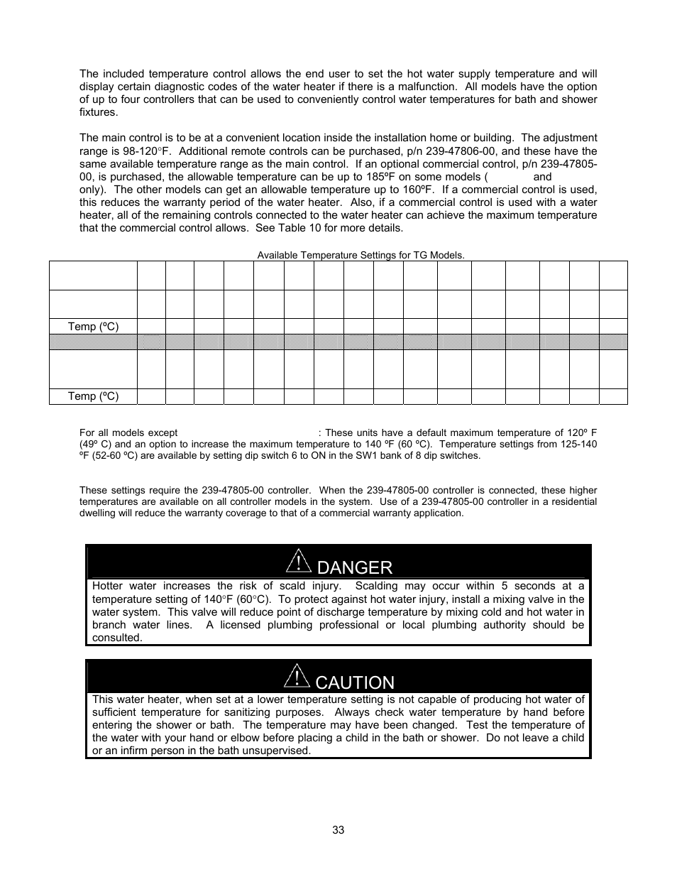 Danger, Caution | Bradford White TG-199E-N User Manual | Page 33 / 72