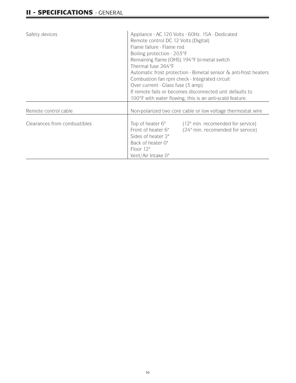 Ii - specifications | Bradford White IGI-180R-10N User Manual | Page 10 / 64
