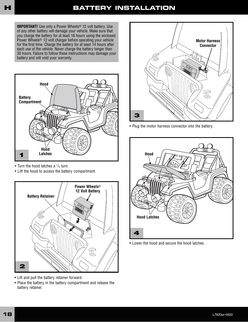 Battery installation | Barbie L7820 User Manual | Page 18 / 28
