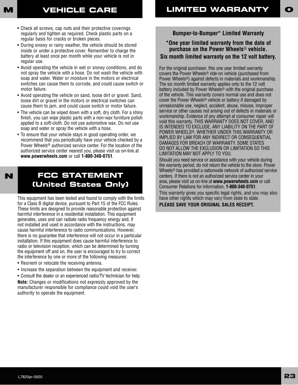 Vehicle care | Barbie L7820 User Manual | Page 23 / 28