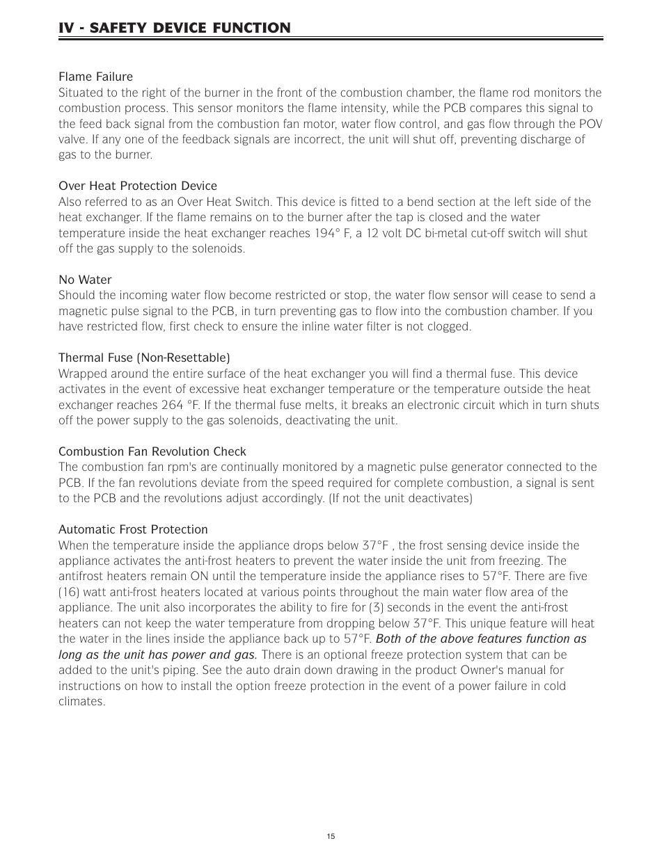 Iv - safety device function | Bradford White IGE-199R-10N User Manual | Page 15 / 60