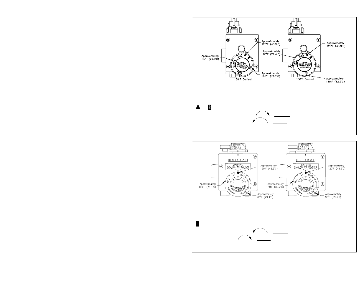 Thermostat adjustment-white rodgers gas control, Thermostat adjustment- robertshaw gas control | Bradford White C-DW2-75T10BN User Manual | Page 19 / 28
