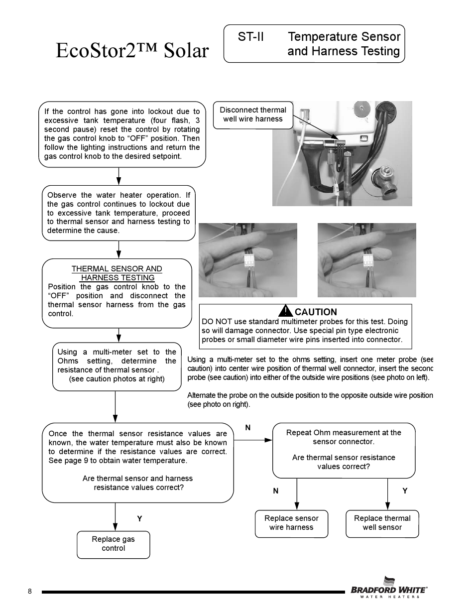 Ecostor2™ solar, St-ii temperature sensor and harness testing | Bradford White S-DW2-TW-75T6BN User Manual | Page 8 / 16