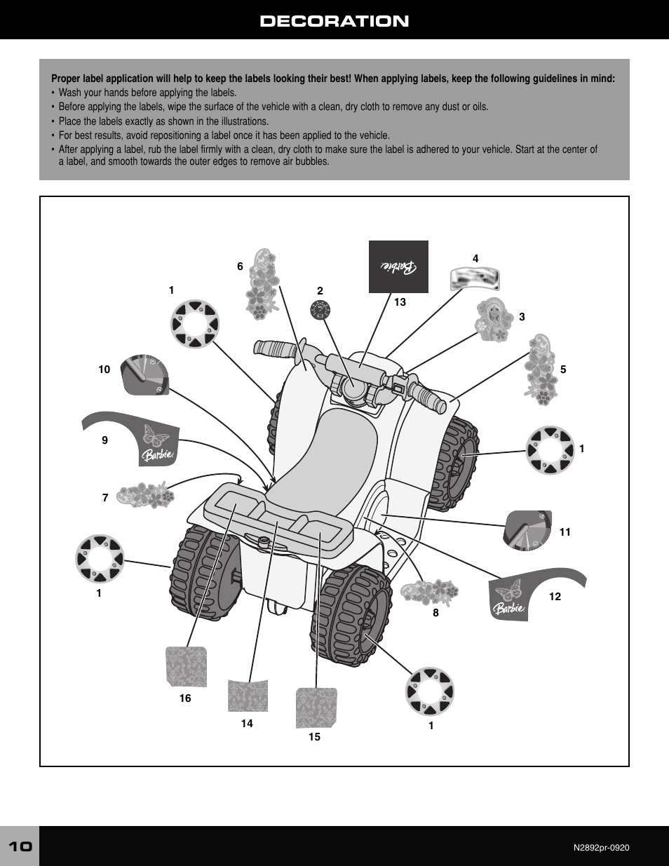 Decoration | Barbie LIL' QUAD N2892 User Manual | Page 10 / 20
