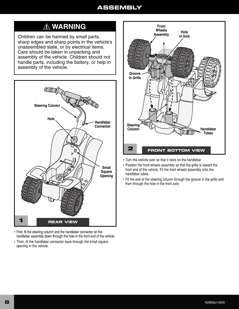 Warning, Assembly | Barbie LIL' QUAD N2892 User Manual | Page 8 / 20