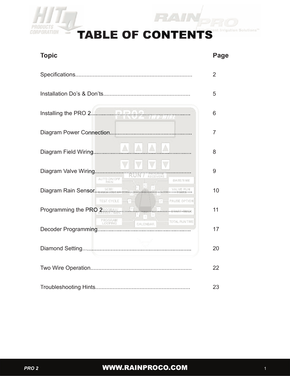 Hit Products Pro-Two User Manual | Page 3 / 28