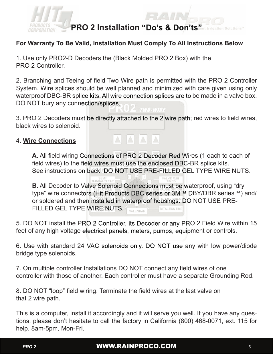 Pro 2 installation “do’s & don’ts | Hit Products Pro-Two User Manual | Page 7 / 28