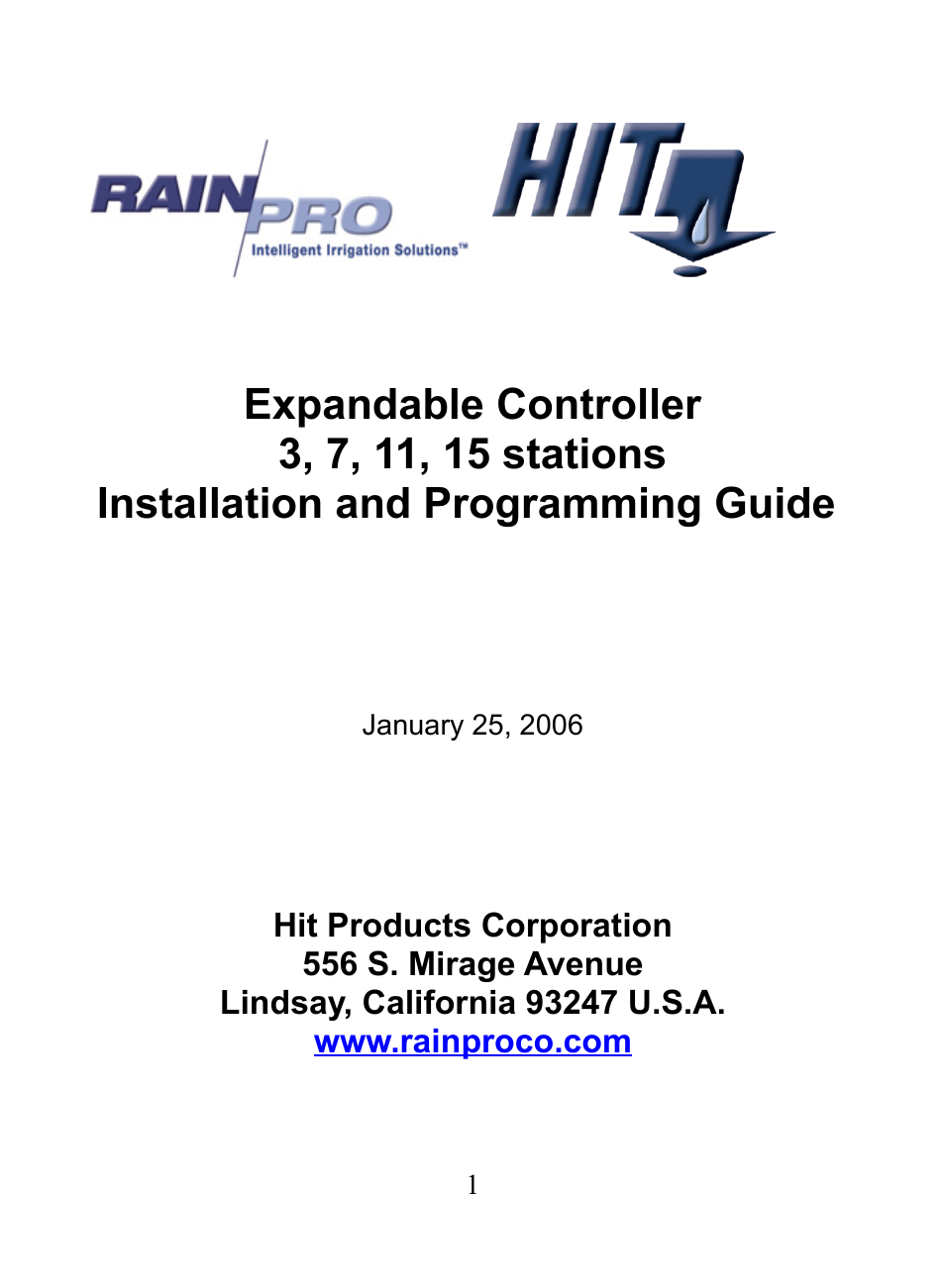 Hit Products RainPro Expandable User Manual | 20 pages