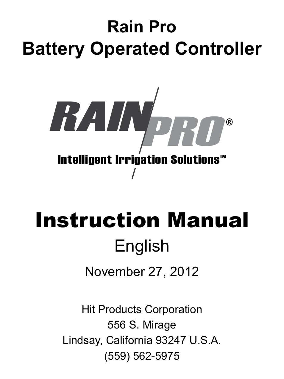 Hit Products RainPro Battery Operated Controller User Manual | 16 pages