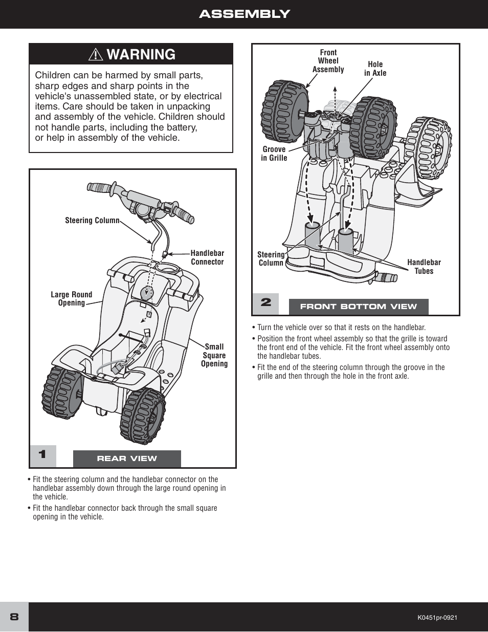 Warning, Assembly | Barbie LIL' TRAIL RIDER K0451 User Manual | Page 8 / 20